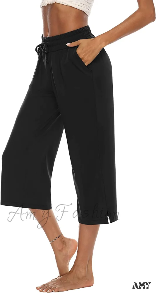 Amy Fashion - Wide Leg Crop Pants Comfy Drawstring Lounge Pajama Yoga Capris - Image 11