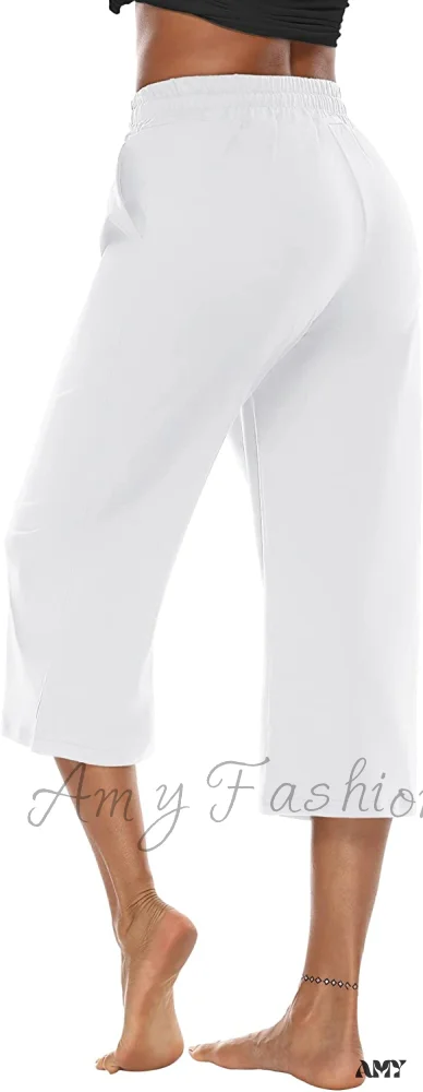 Amy Fashion - Wide Leg Crop Pants Comfy Drawstring Lounge Pajama Yoga Capris - Image 12