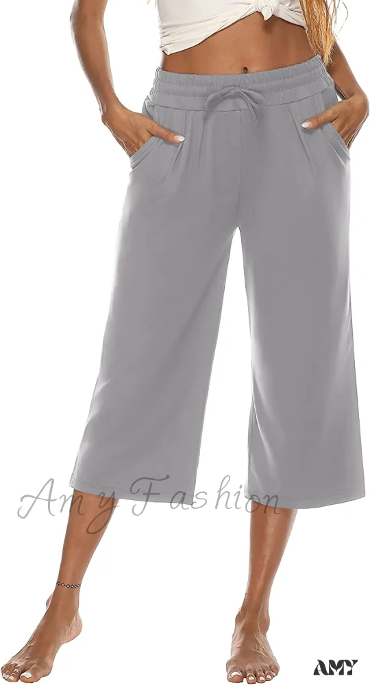 Amy Fashion - Wide Leg Crop Pants Comfy Drawstring Lounge Pajama Yoga Capris - Image 15