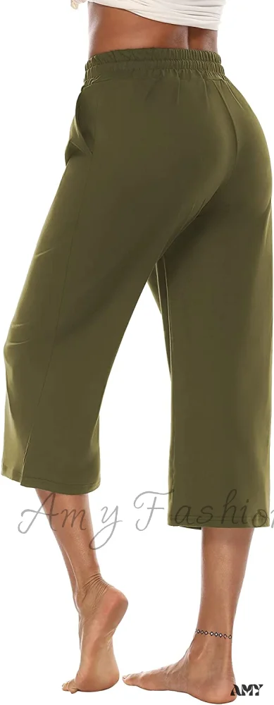 Amy Fashion - Wide Leg Crop Pants Comfy Drawstring Lounge Pajama Yoga Capris - Image 16