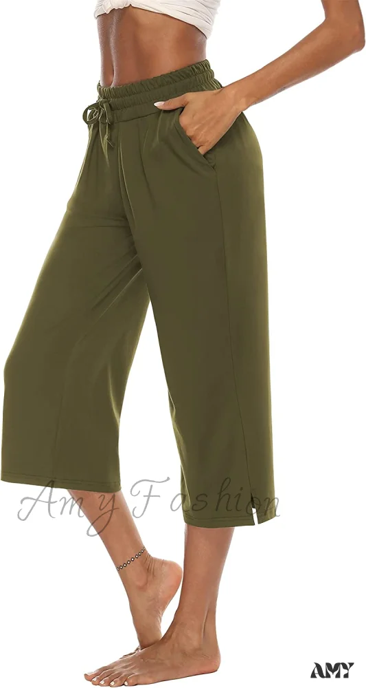 Amy Fashion - Wide Leg Crop Pants Comfy Drawstring Lounge Pajama Yoga Capris - Image 17
