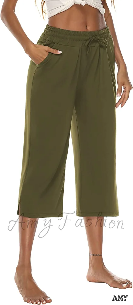 Amy Fashion - Wide Leg Crop Pants Comfy Drawstring Lounge Pajama Yoga Capris - Image 18