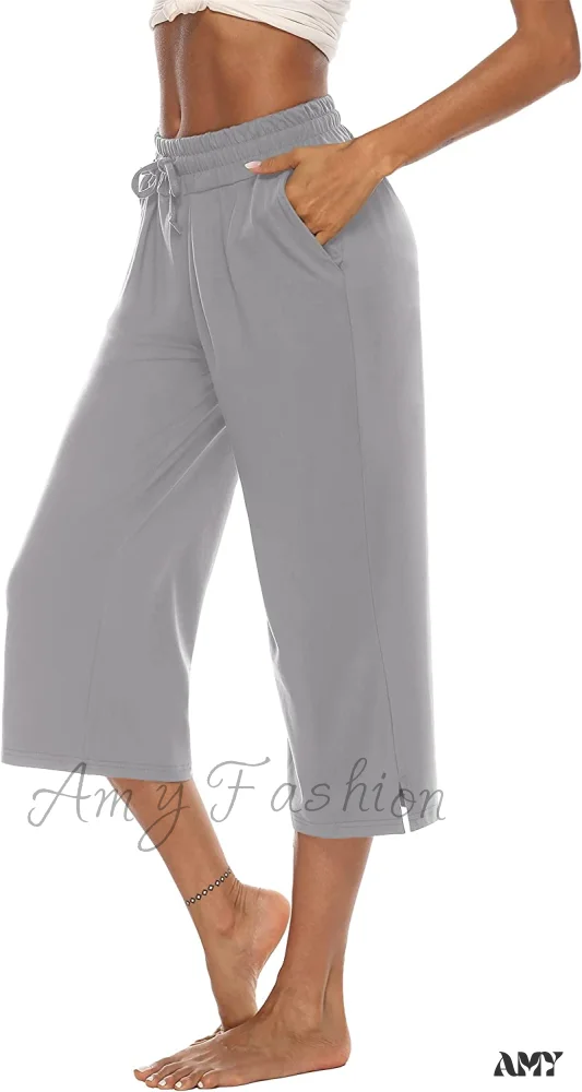 Amy Fashion - Wide Leg Crop Pants Comfy Drawstring Lounge Pajama Yoga Capris - Image 19