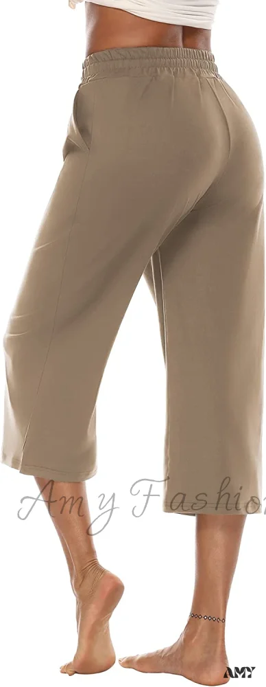 Amy Fashion - Wide Leg Crop Pants Comfy Drawstring Lounge Pajama Yoga Capris - Image 4