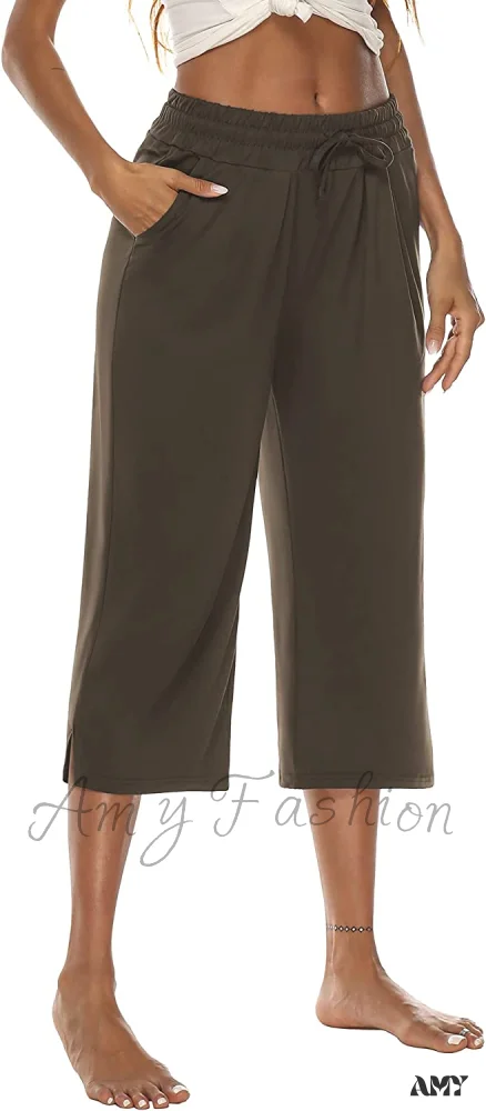 Amy Fashion - Wide Leg Crop Pants Comfy Drawstring Lounge Pajama Yoga Capris - Image 6
