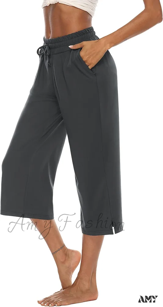 Amy Fashion - Wide Leg Crop Pants Comfy Drawstring Lounge Pajama Yoga Capris - Image 7