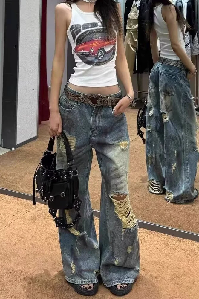 Distressed Vintage Washed Lightweight Floor Jeans - Image 3
