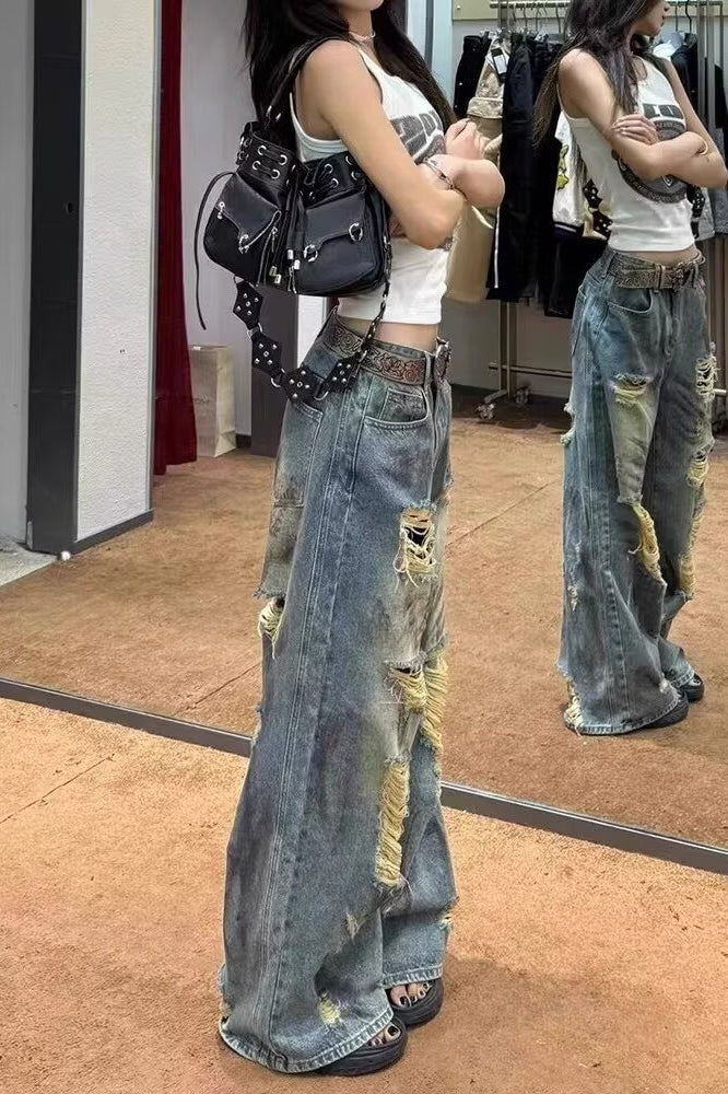 Distressed Vintage Washed Lightweight Floor Jeans - Image 4