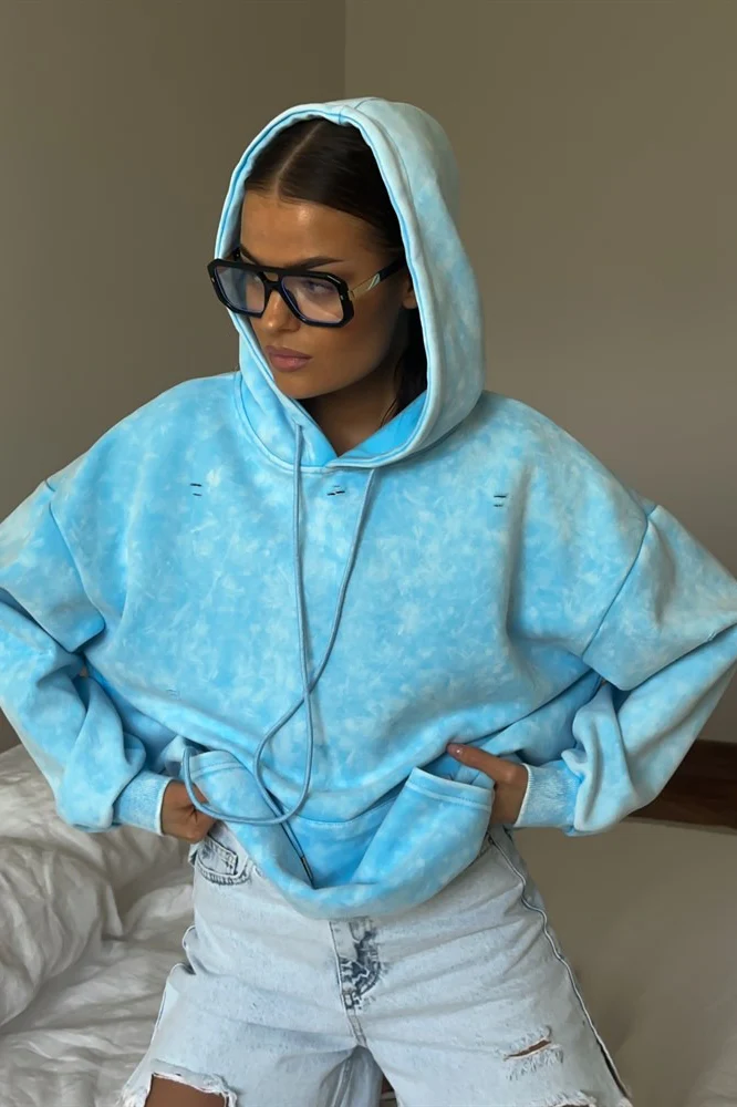 Distressed Washed Solid Cotton Hoodie - Image 5