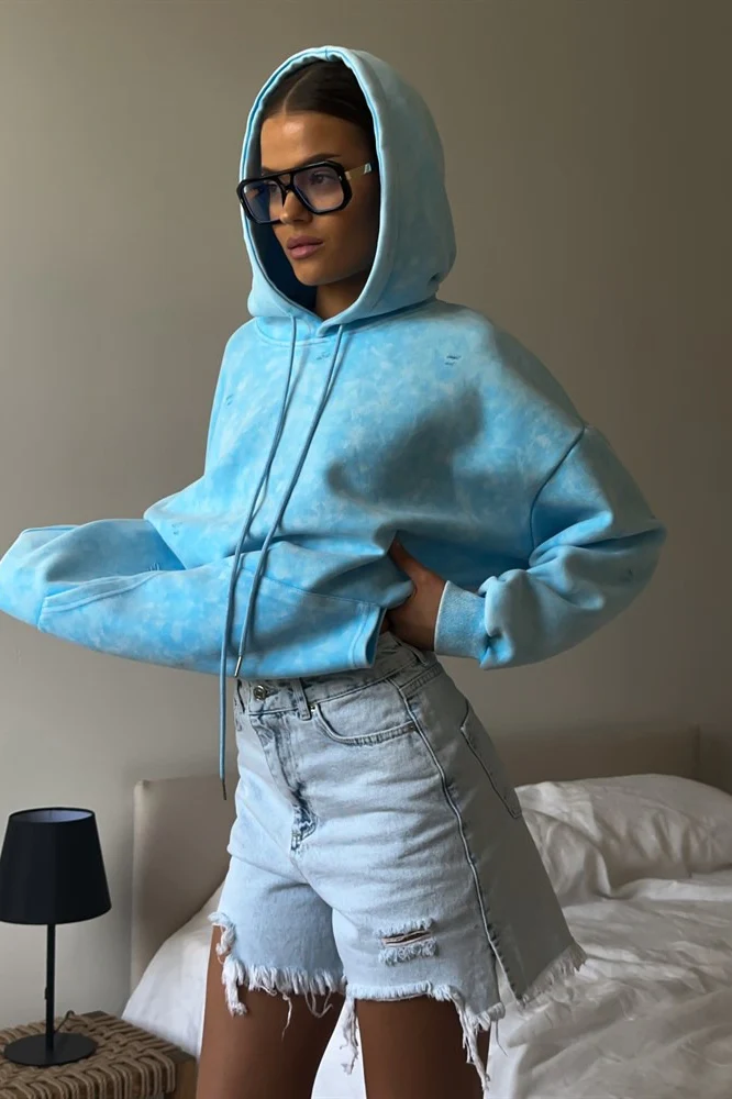 Distressed Washed Solid Cotton Hoodie - Image 7