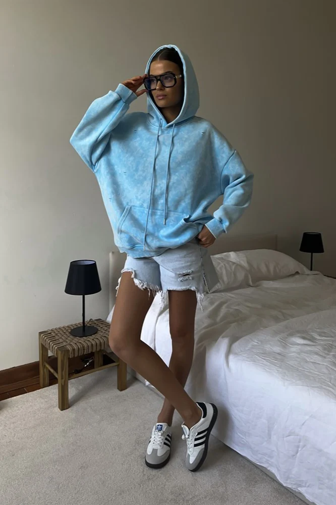 Distressed Washed Solid Cotton Hoodie - Image 8