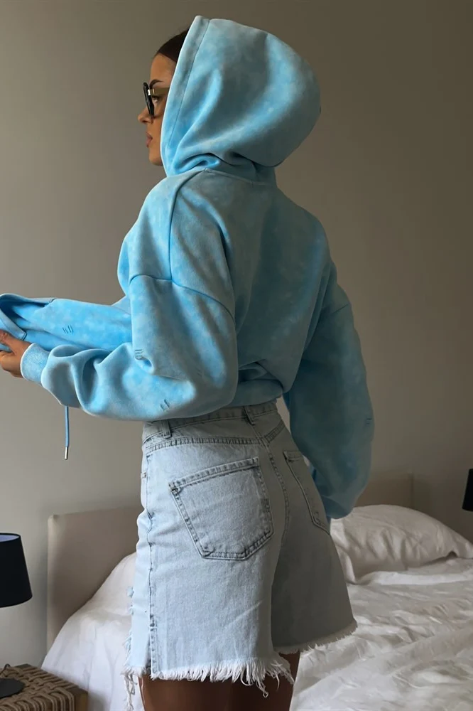 Distressed Washed Solid Cotton Hoodie - Image 9