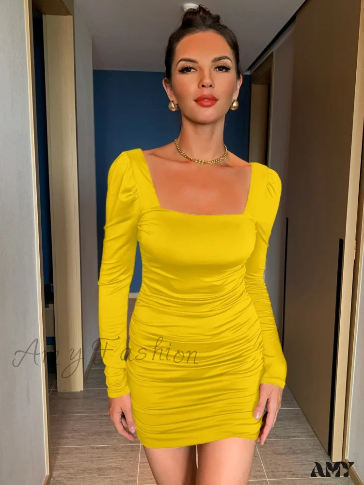 Amy Fashion - Sexy Long Sleeve Square Neck Bodycon Dress - Image 14