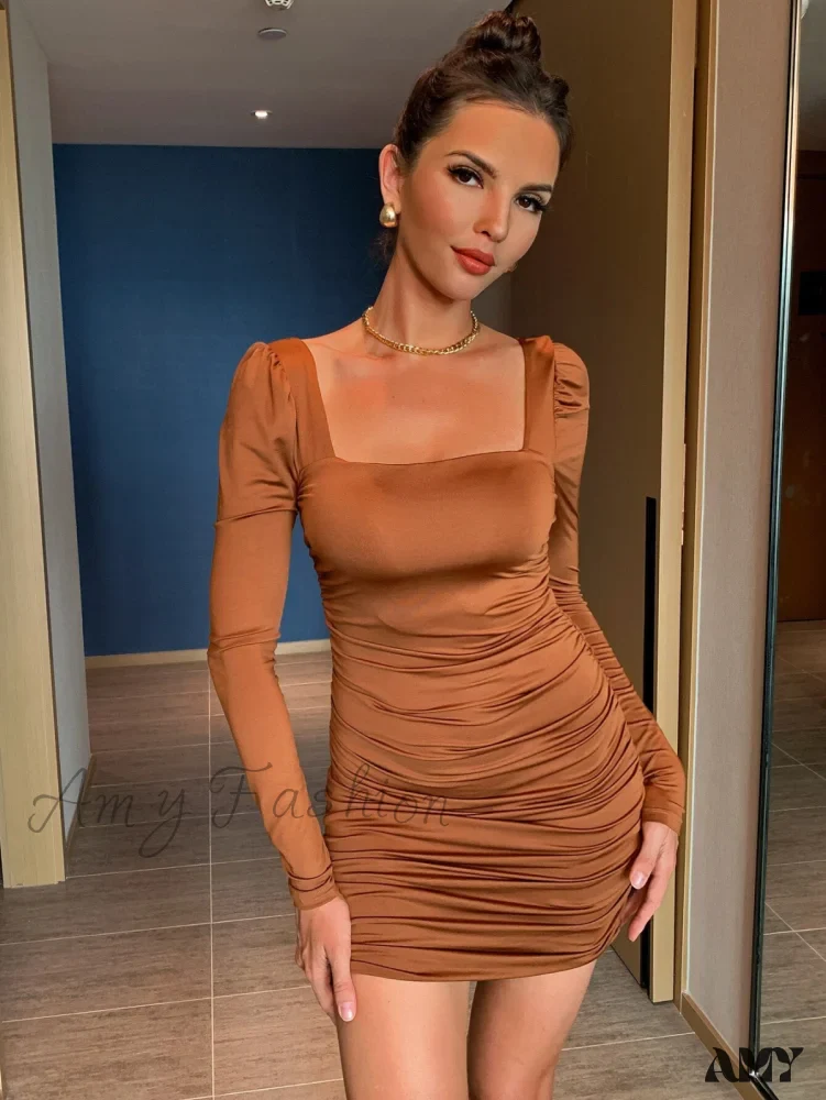 Amy Fashion - Sexy Long Sleeve Square Neck Bodycon Dress - Image 18