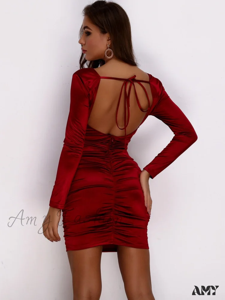 Amy Fashion - Sexy Long Sleeve Square Neck Bodycon Dress - Image 23