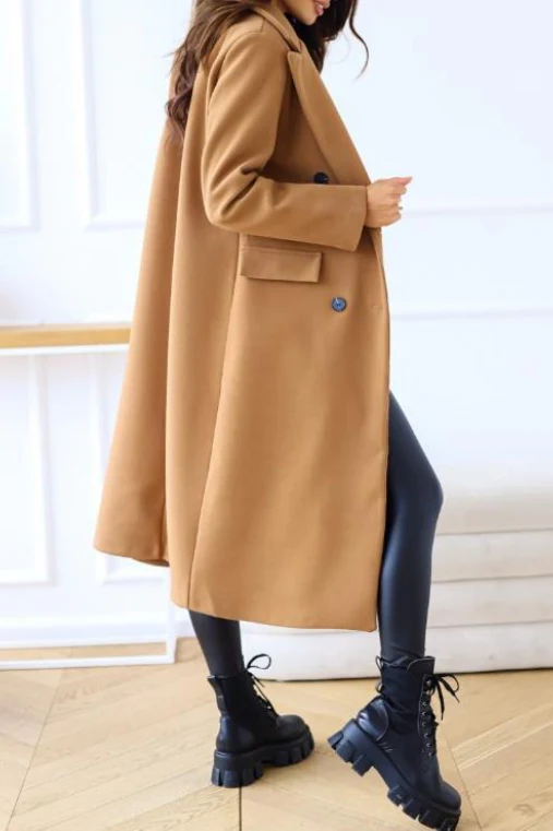 Double-Breasted Lined Wool Blend Mid-Length Winter Coat - Image 5