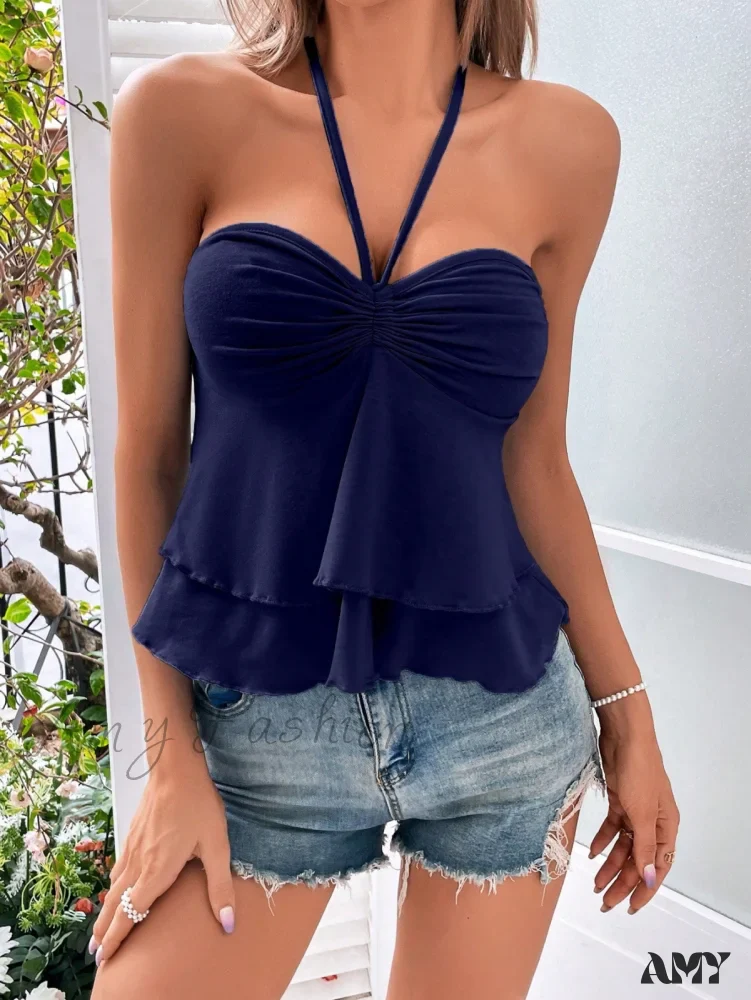 Amy Fashion - Drawstring  Bust Tie Backless Halter Top - Image 3