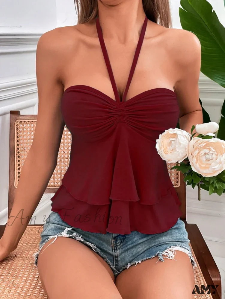 Amy Fashion - Drawstring  Bust Tie Backless Halter Top - Image 8