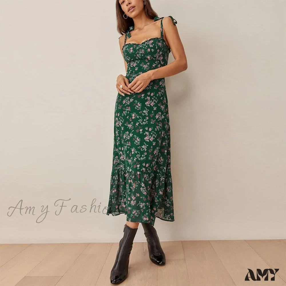 Amy Fashion - Elegant Vintage Floral Neck Sleeveless Strap Dress - Image 14