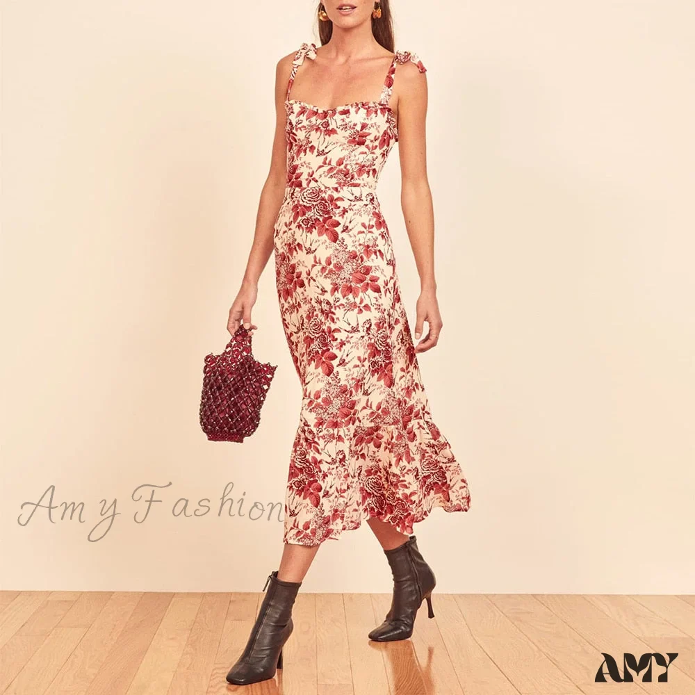 Amy Fashion - Elegant Vintage Floral Neck Sleeveless Strap Dress - Image 18