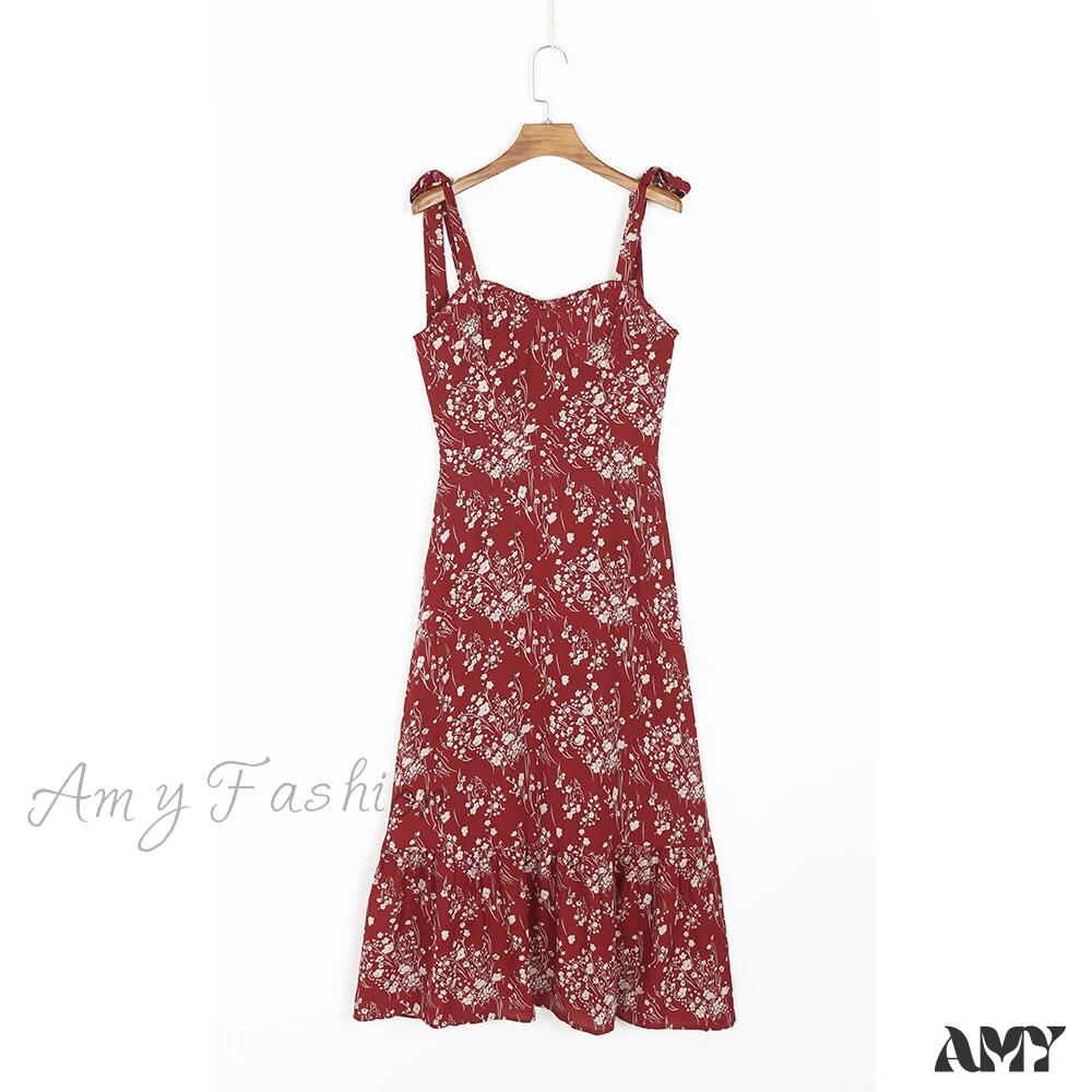 Amy Fashion - Elegant Vintage Floral Neck Sleeveless Strap Dress - Image 21