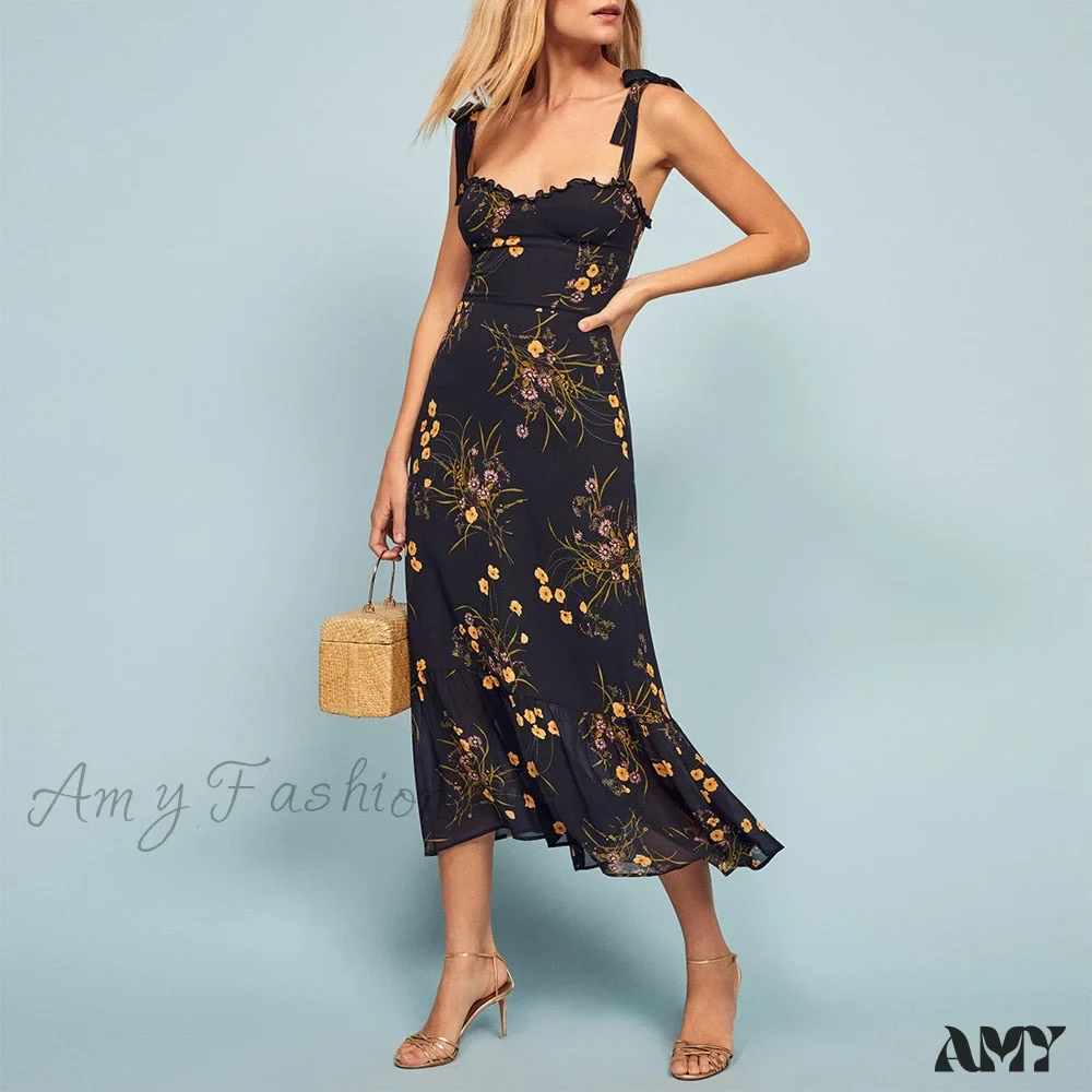 Amy Fashion - Elegant Vintage Floral Neck Sleeveless Strap Dress - Image 22