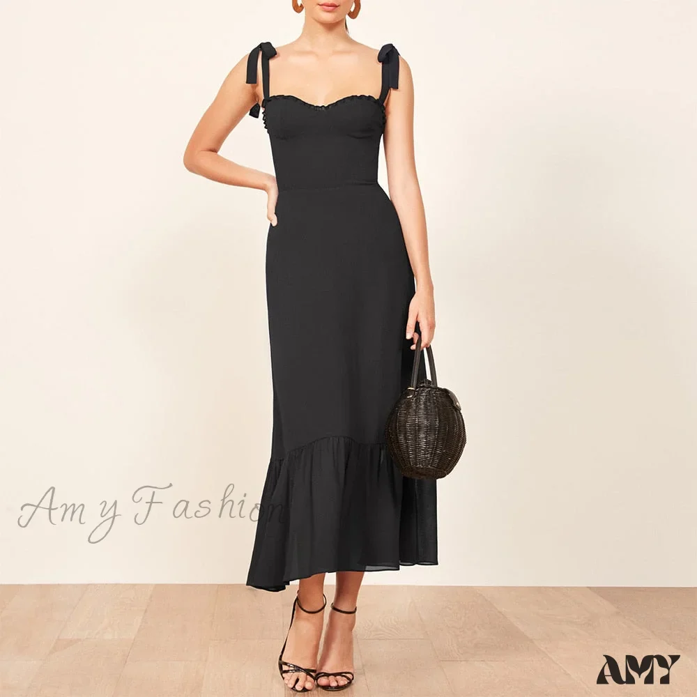 Amy Fashion - Elegant Vintage Floral Neck Sleeveless Strap Dress - Image 3