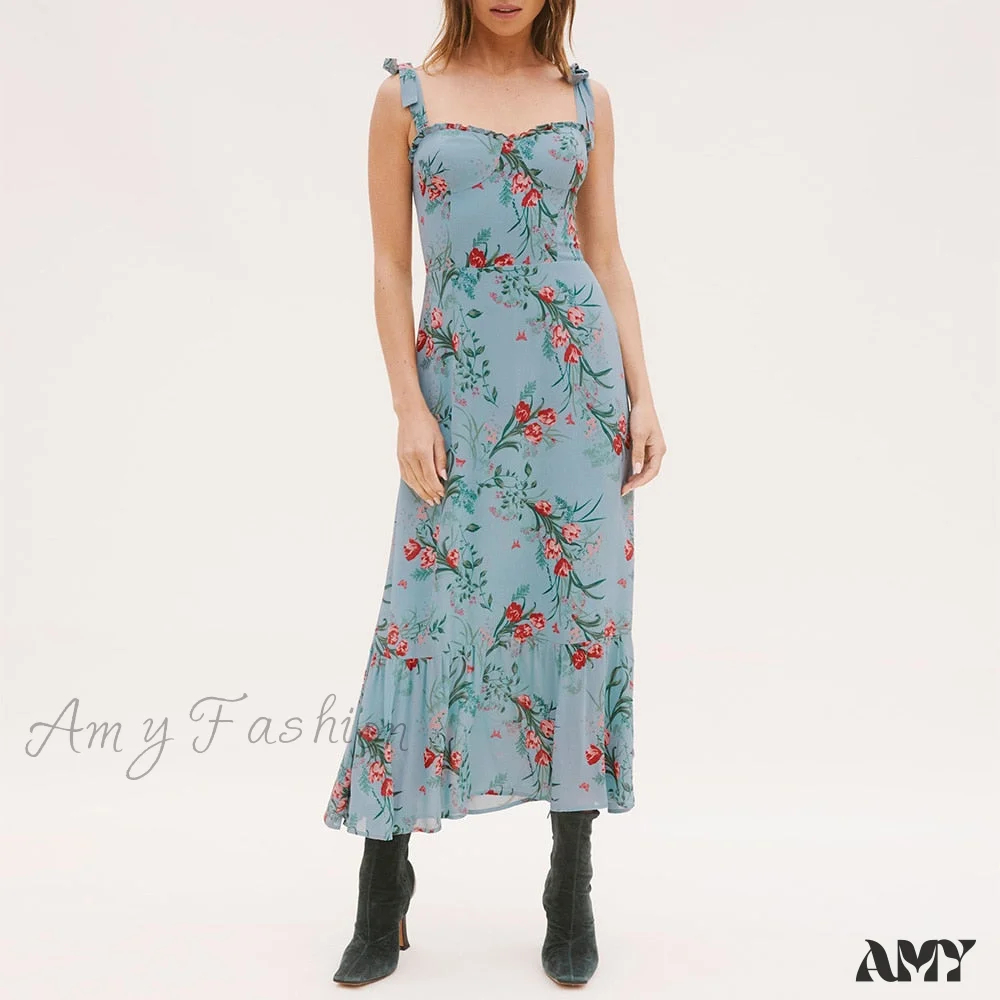 Amy Fashion - Elegant Vintage Floral Neck Sleeveless Strap Dress - Image 4