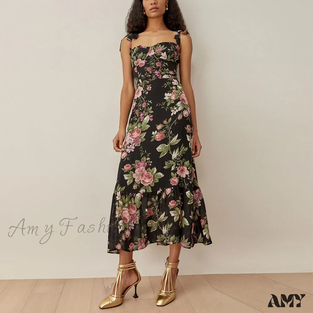 Amy Fashion - Elegant Vintage Floral Neck Sleeveless Strap Dress - Image 5
