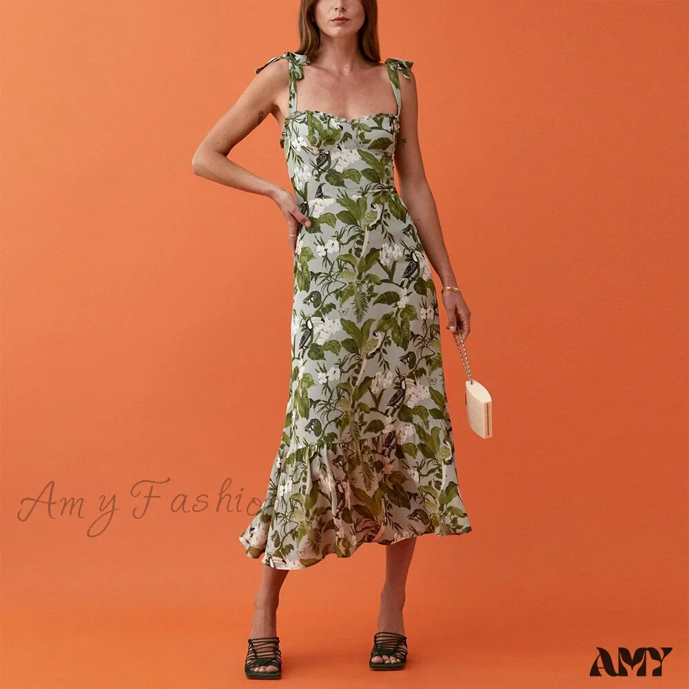 Amy Fashion - Elegant Vintage Floral Neck Sleeveless Strap Dress - Image 7