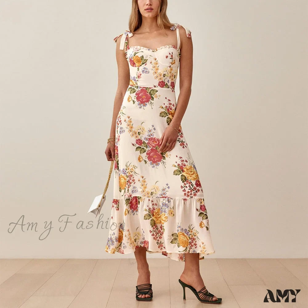 Amy Fashion - Elegant Vintage Floral Neck Sleeveless Strap Dress - Image 8