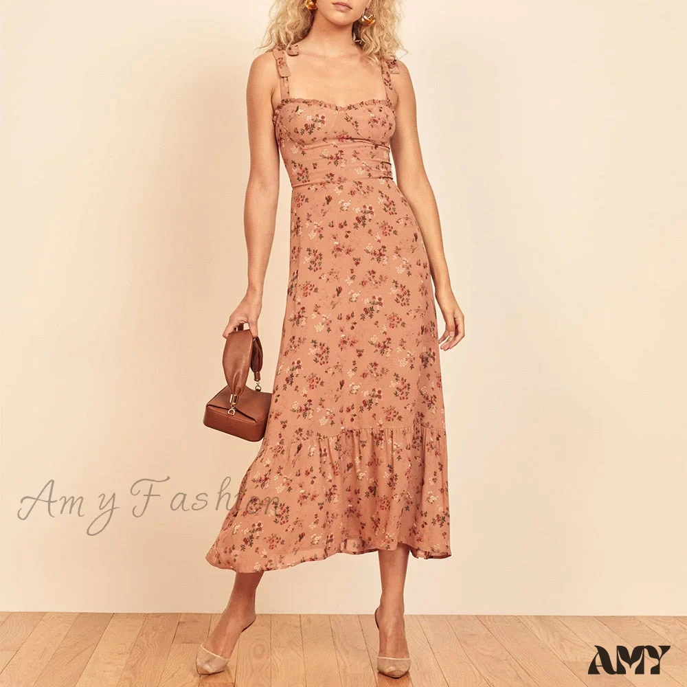 Amy Fashion - Elegant Vintage Floral Neck Sleeveless Strap Dress - Image 9