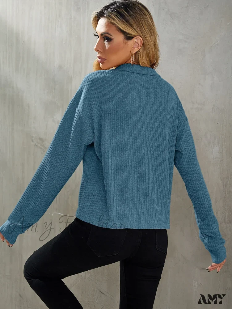 Amy Fashion - Drop Shoulder Rib-knit Tee - Image 2