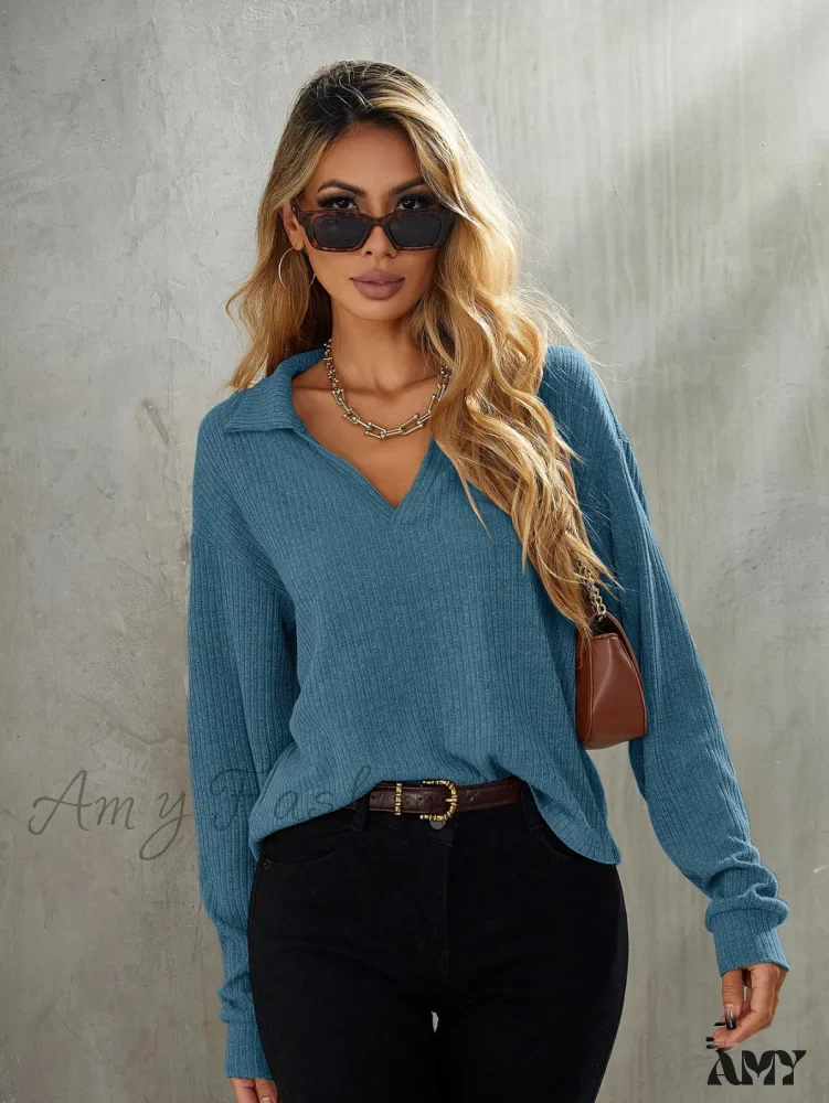 Amy Fashion - Drop Shoulder Rib-knit Tee - Image 5