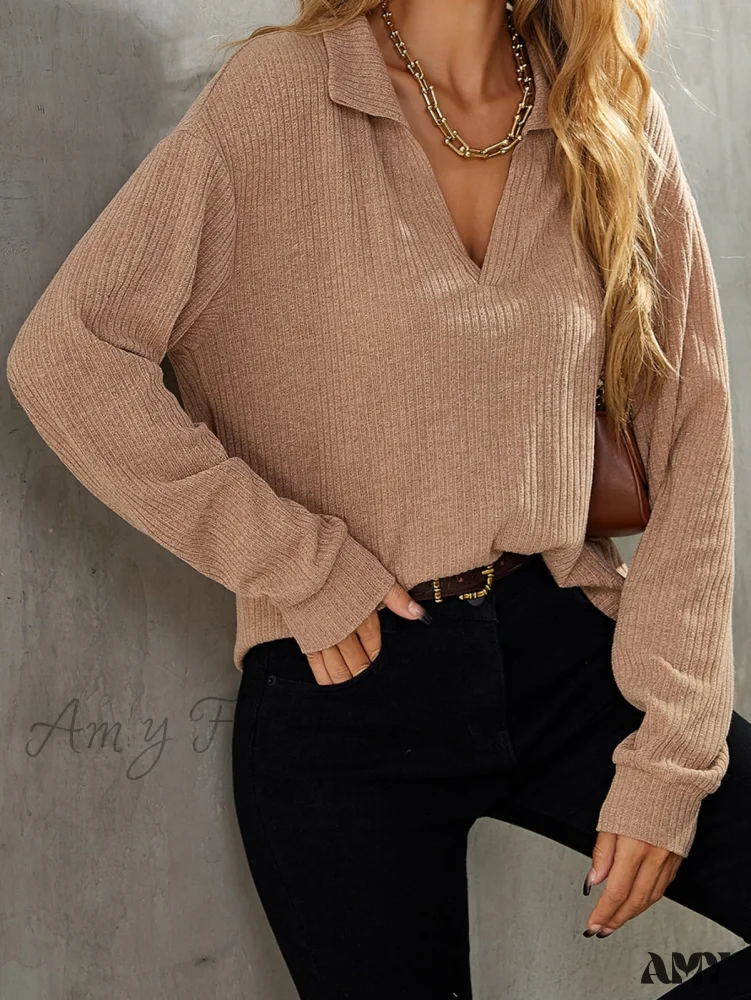 Amy Fashion - Drop Shoulder Rib-knit Tee - Image 7