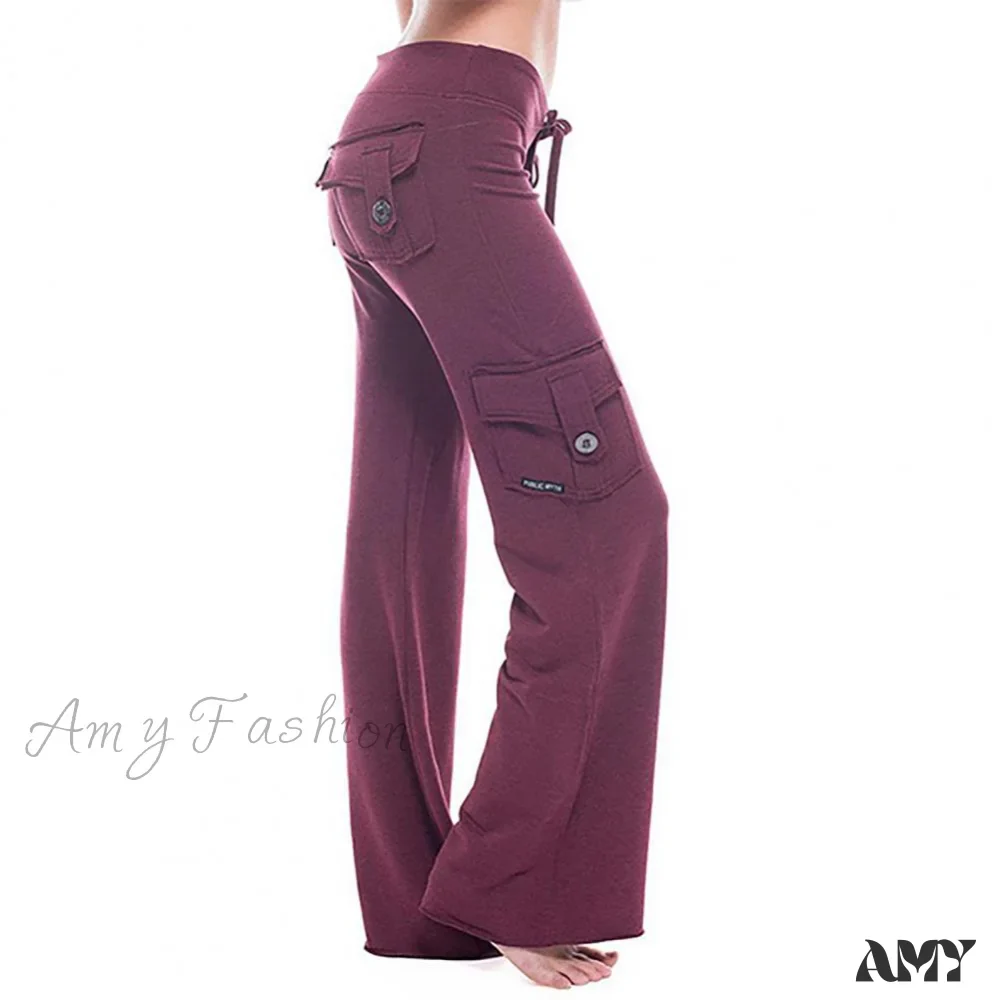 Amy Fashion - Strong Elastic Wide Leg Soft Sports Drawstring Straight Cargo Pants - Image 3