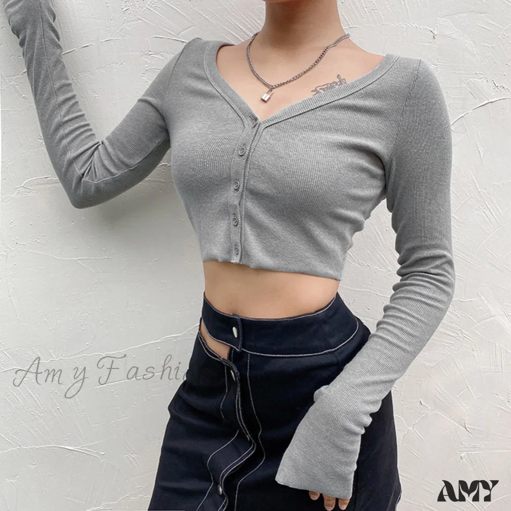 Amy Fashion - Stretchy Long Sleeve Crop Tops Cardigan - Image 2