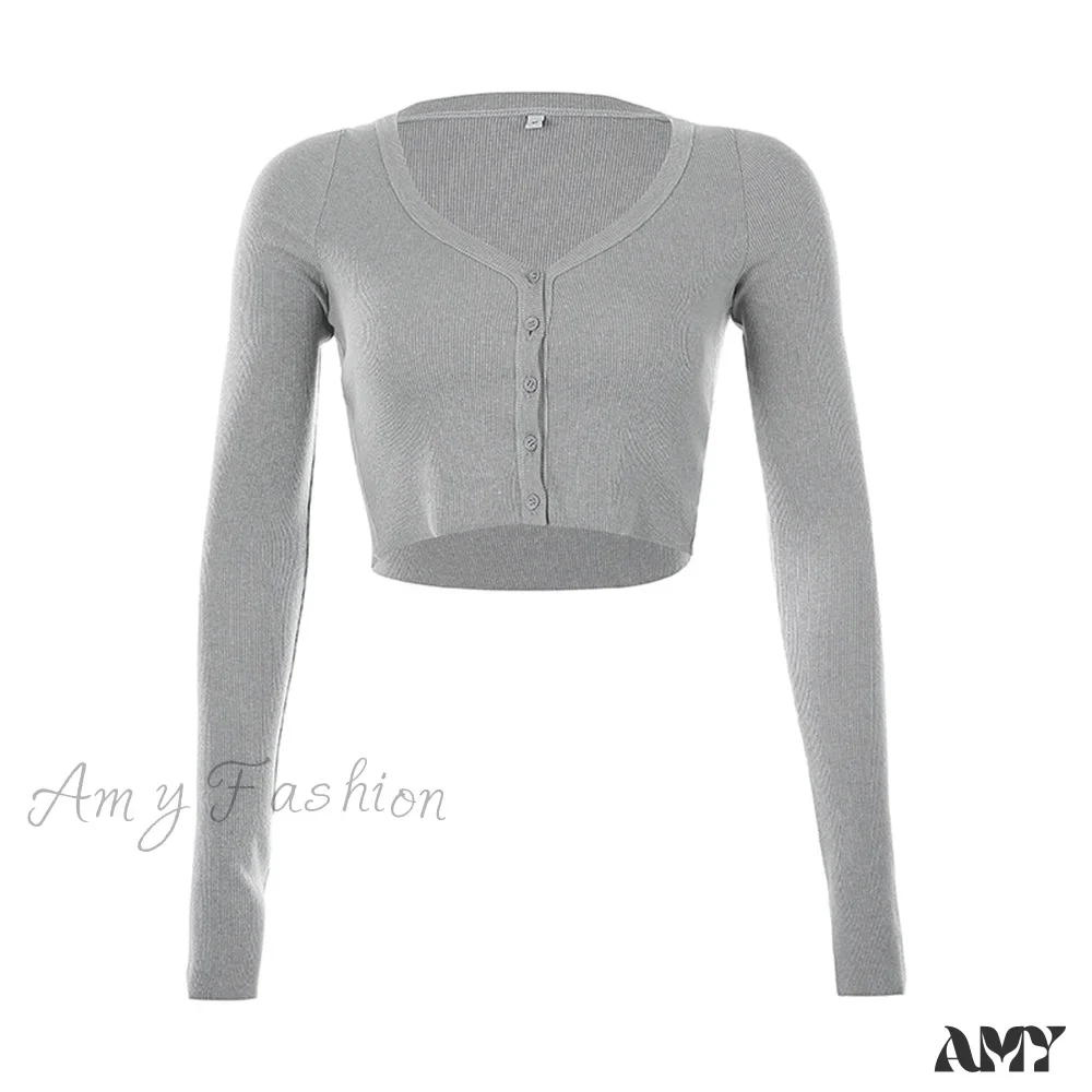 Amy Fashion - Stretchy Long Sleeve Crop Tops Cardigan - Image 7