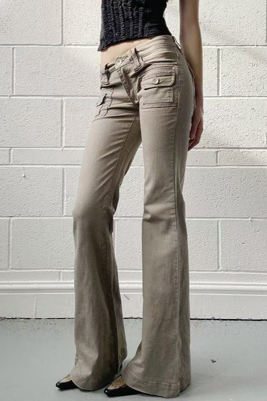 Edgy Low Waist Utility Bootcut Jeans - Image 2