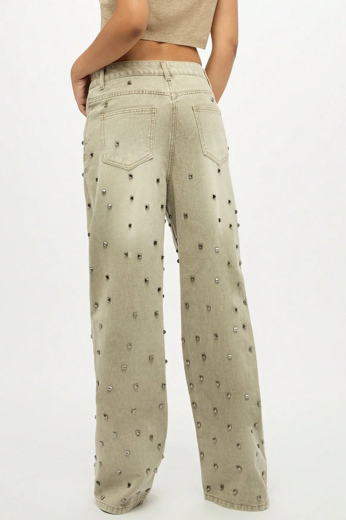 Edgy Retro Metal Bead Full-Diamond Low-Rise Straight Jeans - Image 3