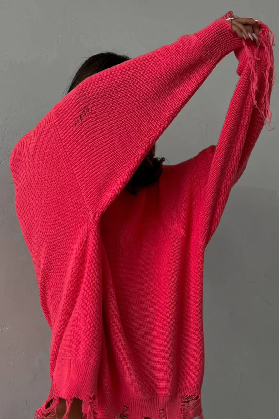 Edgy Ripped Grunge Crew Neck Casual Knit Sweater - Image 5