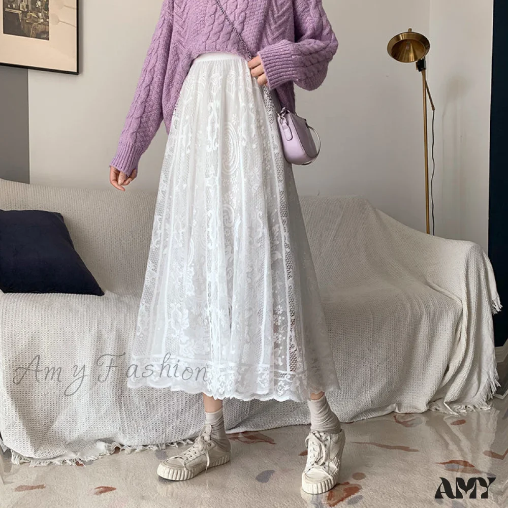 Amy Fashion - Elastic High Waist Lace Skirts - Image 5