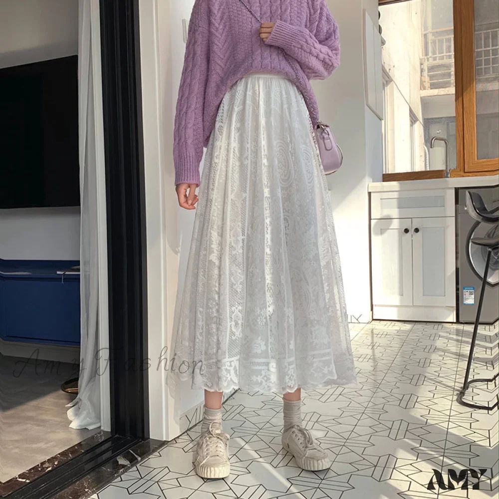 Amy Fashion - Elastic High Waist Lace Skirts - Image 6