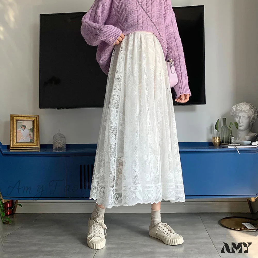 Amy Fashion - Elastic High Waist Lace Skirts - Image 9