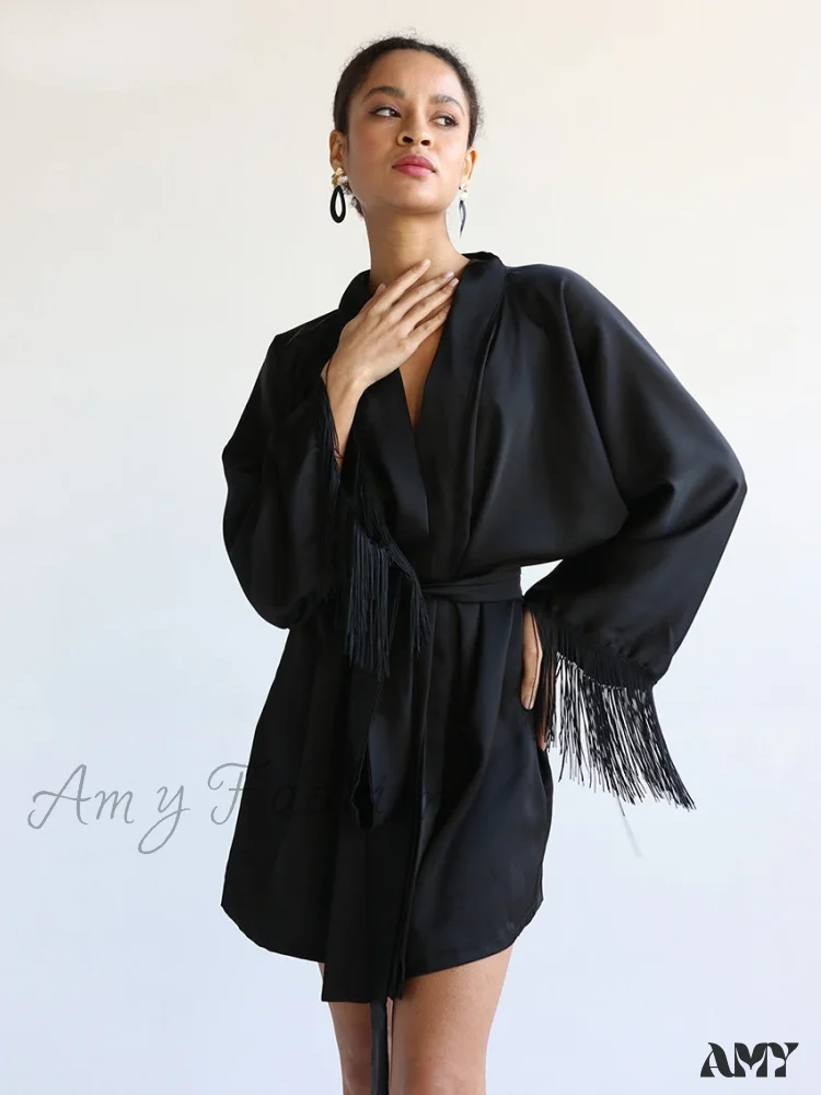 Amy Fashion - Elegant Black Satin Dresses - Image 2
