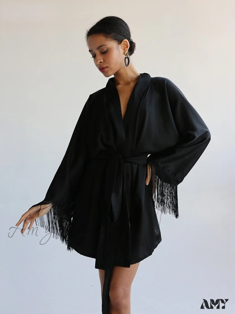 Amy Fashion - Elegant Black Satin Dresses - Image 4