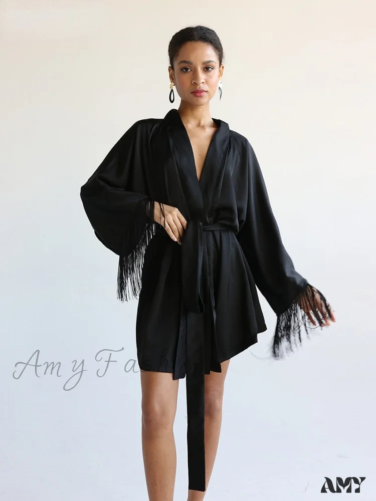 Amy Fashion - Elegant Black Satin Dresses - Image 5