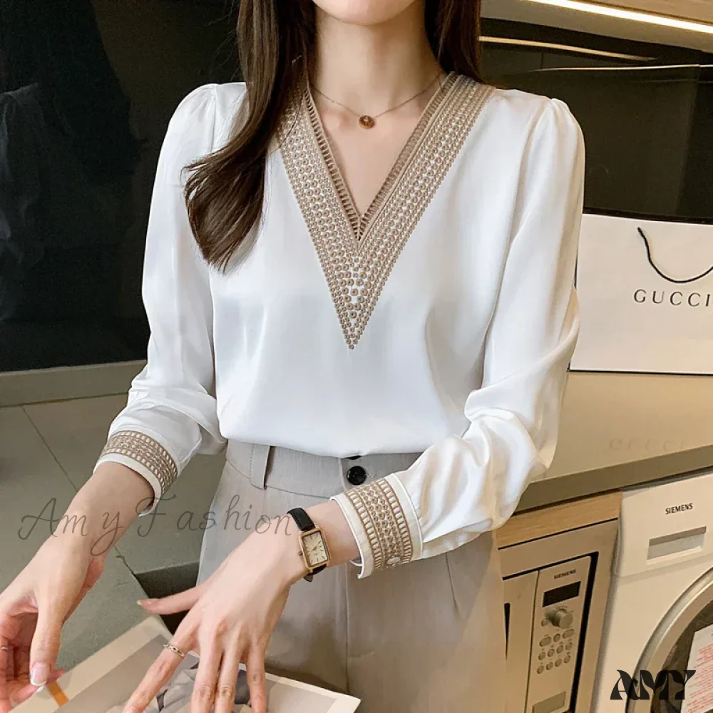 Elegant Chiffons Fashion Casual Loose Long Sleeve Lady Embroidery Tops Blouse - Image 4
