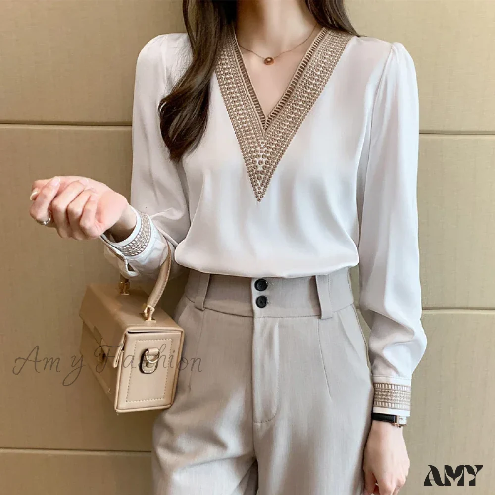 Elegant Chiffons Fashion Casual Loose Long Sleeve Lady Embroidery Tops Blouse - Image 5