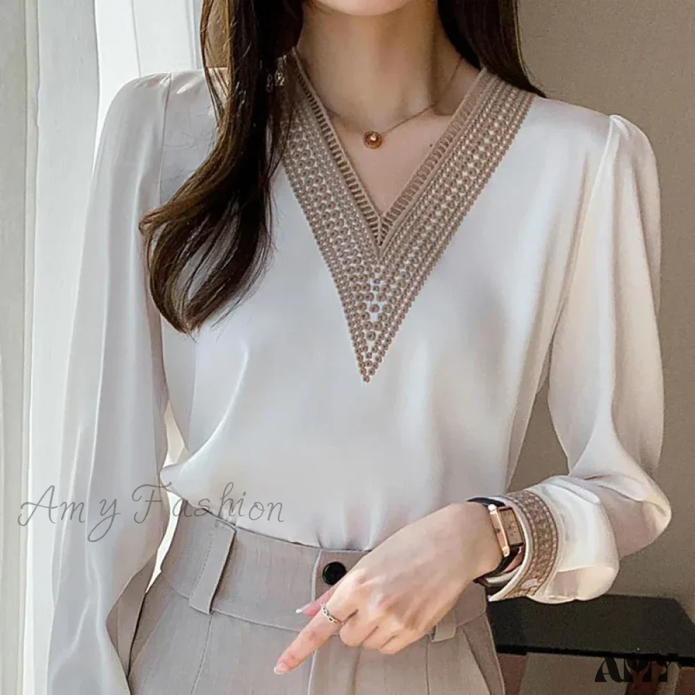 Elegant Chiffons Fashion Casual Loose Long Sleeve Lady Embroidery Tops Blouse - Image 6